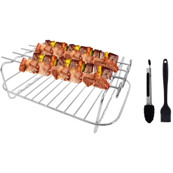 Stativ til luftfrityrkoker for Ninja Dual Air Fryer, 2 stk. holder med 4 spyd, børste og klips, for dobbel kurv luftfrityrkokere