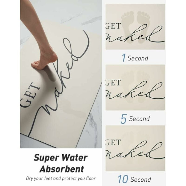 Get Naked Hurtigtørrende Superabsorberende Bademåtte til Badeværelse, Skridsikker, Gummibelagt, Ultratynd, til Badeværelse, 17 x 24 Tommer, Beige