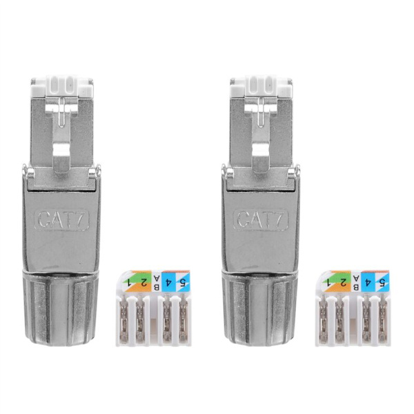 2 stk RJ45 CAT7-kontakter Verktøyfri Skjermet Modulær Nettverkssokkel for Installasjonskabel