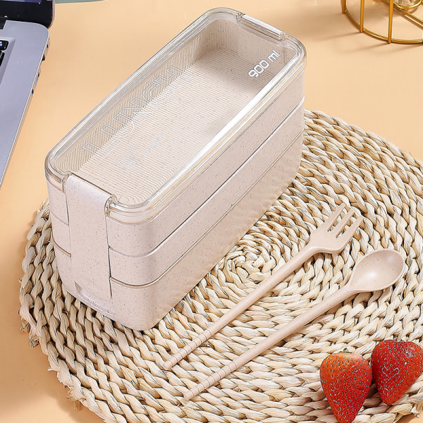 Lunchlåda, mikrovågsugn, säker måltidsförberedande behållare - Beige