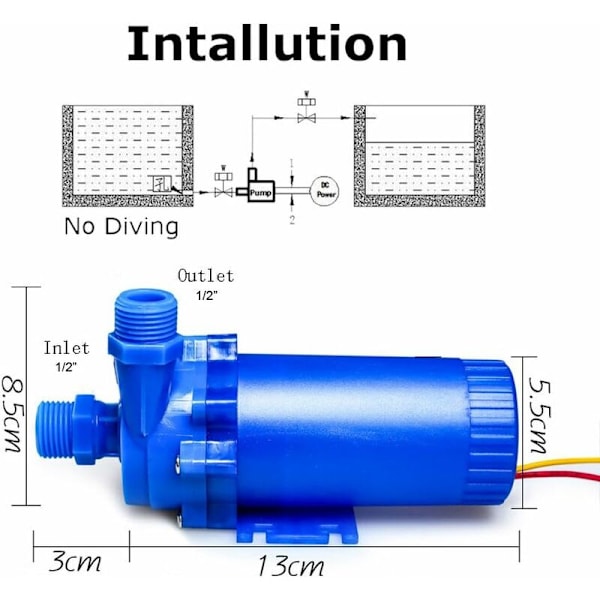 12V 85W DC Vannpumpe 14L/min, 8m Utslipp, Solvarmesystem, Varmt Vann, Fontener, Sirkulerende Akvarium, Vannkjølingssystem Pumpe
