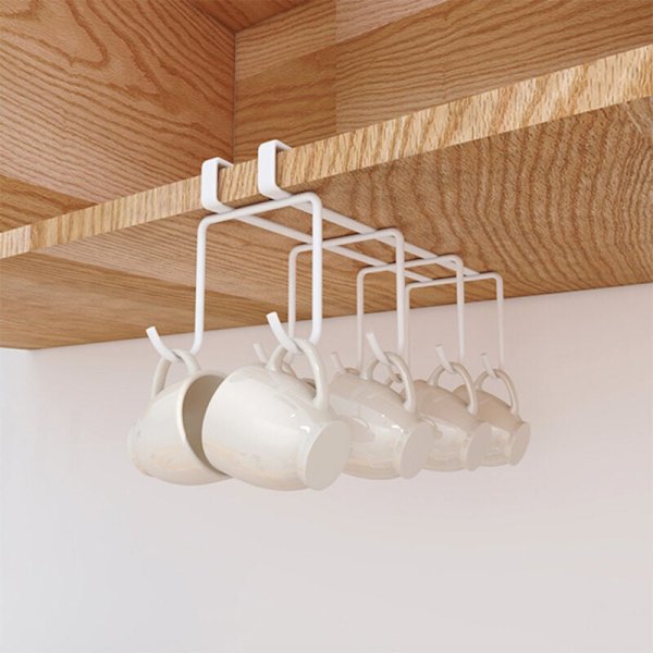 Under Cabinet Cup Hook med 8 kroker Kaffe Koppholder Spikerfri Rack Kjøkken Henge Oppbevaringsstativ (Svart)