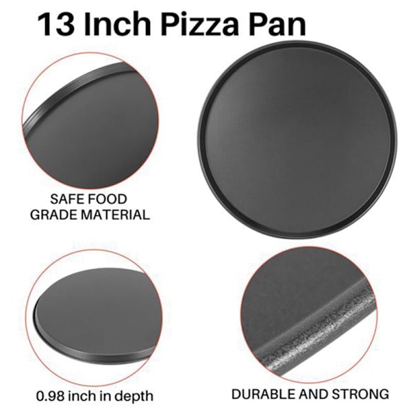 2X 13 Tommer Non-Stick Pizza Pan, Bageværktøj Rund AU Stål Bakke Form til , Restaurant