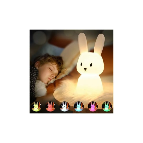 Rabbit Nattlampa Baby Touch 7 färger USB Uppladdningsbar Kan tidsinställas Nattlampa för barn Deco Lampa för juldekoration Barns sovrum Bi