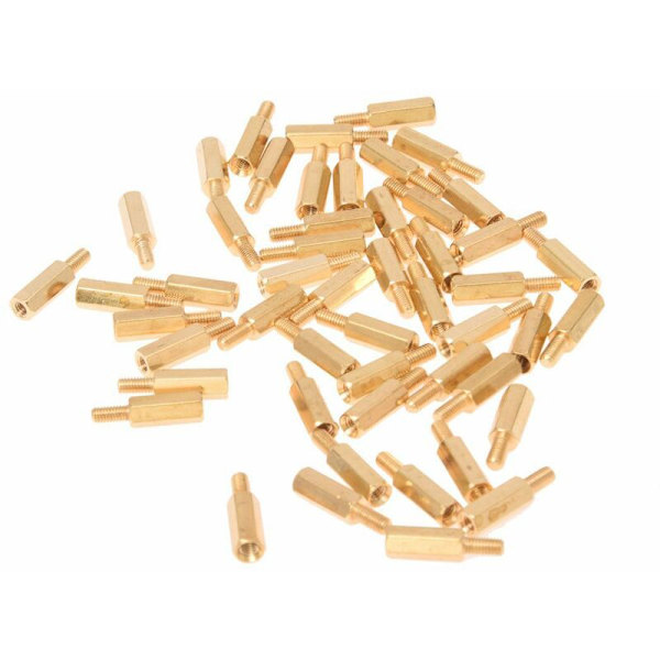 50 stk messing sekskant hode skrue avstandsstykke M3 hann x M3 hunn 12mm kroppslengde