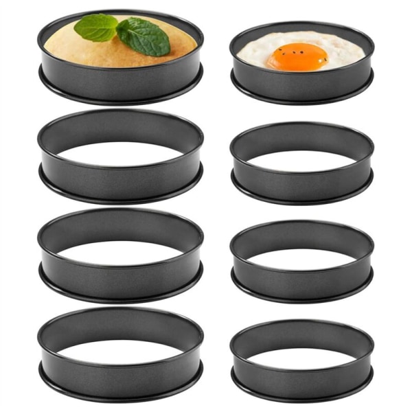 8-pakning Non-Stick engelske muffinsringer for crumpets - rustfritt stål dobbeltrullede ringer for muffins, pannekaker