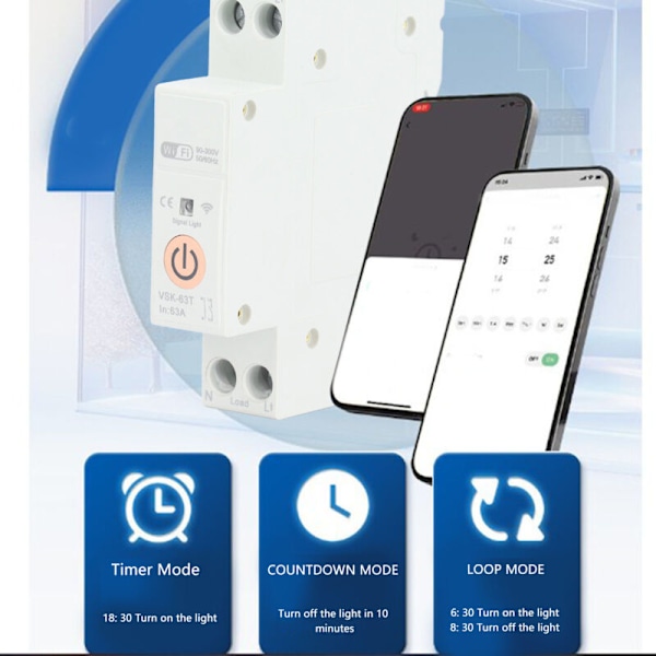 1P 63A WiFi-bryter kretsbryter Fjernkontroll Stemmestyring Tidssyklus Smart kretsbryterbryter for Tuya 90V-300V