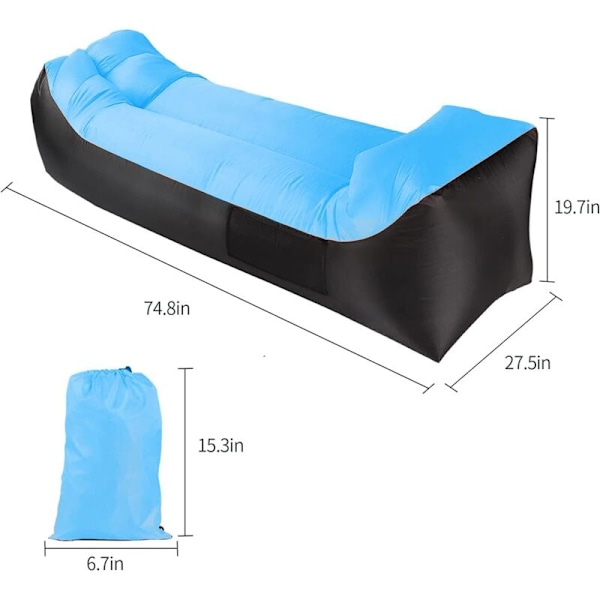 Oppblåsbare Luft Sofa Vanntett Oppblåsbar med Bærbar Pakke for Reiser, Camping, Fotturer, Basseng- og Strandfester (Blå)