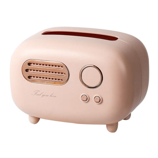 Retro rektangulär näsdukslåda, radiomodell, näsdukslåda, praktisk och modern, för kontor, kök, vardagsrum, rosa