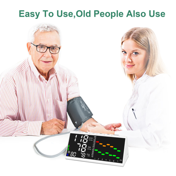 Arm blodtrycksmätare med stor bakgrundsbelyst display - hjärtfrekvensdetektering, digital blodtrycksmaskin