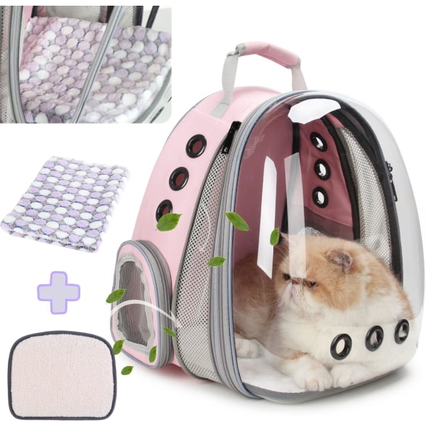 Bubble Pet Carrier -reppu, lentoyhtiön hyväksymä kissoille ja pennuille, suunniteltu matkustamiseen, retkeilyyn ja ulkoilmaseikkailuihin (vaaleanpunainen etuosa laajennettavissa)