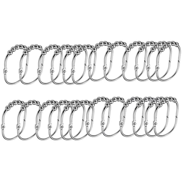 24-pack breda duschdraperikrokar, dekorativ krom, enkla glidrullar, duschstångsringar