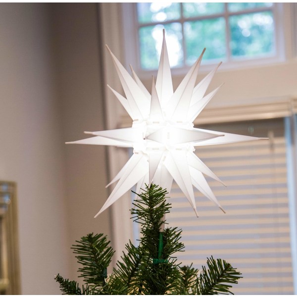 14" LED Moravian Star Tree Topper - Bright White Light Up Christmas Tree Star Topper - (Hvit LED)