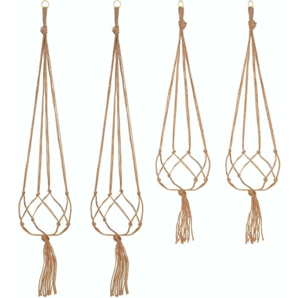 Set of 4 Macrame Plant Hanger Rope Hanging Plant Pot Holder Indoor Outdoor Garden Decoration with - 2 pieces 105 cm and 2 pieces 90 cm, 4 feet