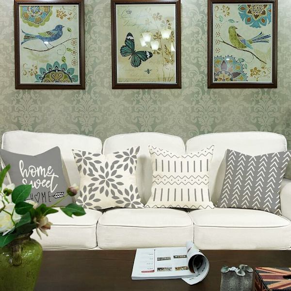 Sett med 4 Dekorative Putesett Sofa Putetrekk Utendørs Lin Putesett Dekorasjon for Soverom, Stol, Seng, Hage 40x40CM, Grå