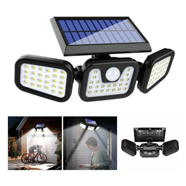 LaBlanc Sett med 2 Utendørs Solcellelamper med Bevegelsessensor, 650LM 74LED Solcellelamper, 3 Justerbare Hoder, 270° Bred Vinkel Belysning IP65 Solcelle Flomlys