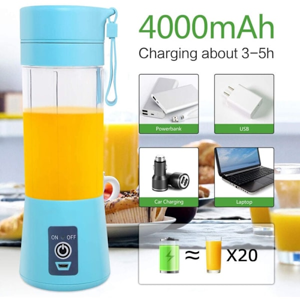 Bärbar Blender, Laddningsbar Personlig Blender med Blad för Shakes och Smoothies, Mini Blender för Sport, Resor, Gym, Hem
