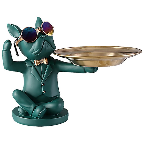 Stue Dekor Briller Bulldog Skulptur Dyr Figurer Ornament Statue Bord Dekorasjon Bulldog Fruktfat, D