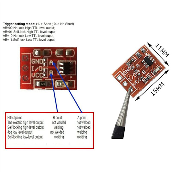 100 stk. TTP223 Taktil Tast Modul Touch Knap Selvlåsende Kapacitive Kontakter/Enkel Kanal Latching