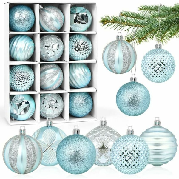 Blå julgranskulor 6 CM, set med 12 plastjulgranskulor prydnader, hängande kulor prydnader, julgransdekorationer, för julbröllop