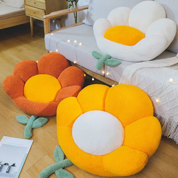 Blomsterformet sædehynde, sød gulvpudde, gulvpuder til voksne, gulvpuder til afslapning, yoga, meditation, orange, 21,65 x 21,65