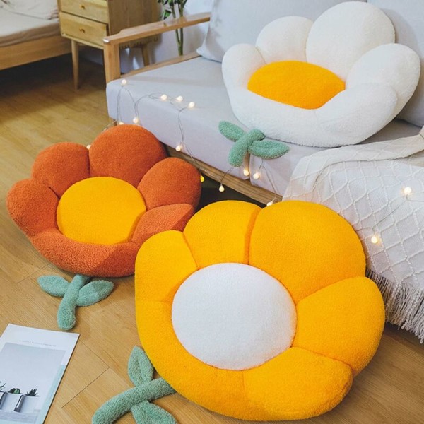 Blomsterformet sittepute, søt gulvpute, gulvpute for voksne, gulvpute for avslapning, yoga, meditasjon, oransje, 21,65 x 21,65