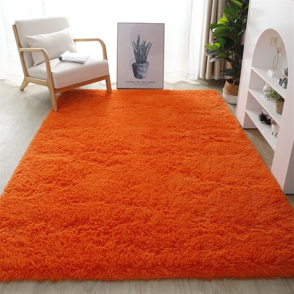 Blødt fluffy rektangulært tæppe, hyggeligt plys shaggy tæppe til stue soveværelse boligindretning Orange 1,6 x 2,6 fod