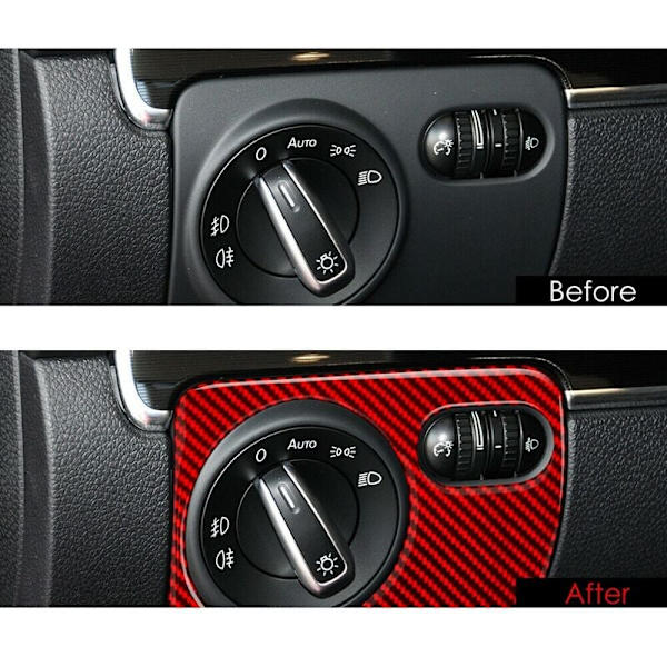 Panel til forlygtekontrol med ramme i kulfiber til Golf 6 MK6 2008 2009 2010 2011 2012 (rød)