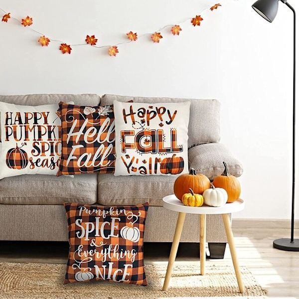 Høst Pynteputer 18X18 Tommer 4-pak, Farmhouse Pynteputer Trekk Pyntetrekk til Thanksgiving Sofa Hjemmeinnredning