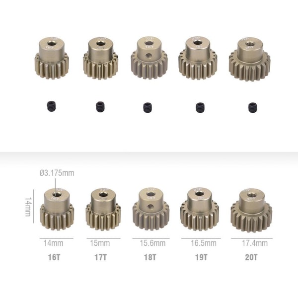 5 kpl 32DP-sarjan 3,175 mm:n 16T 17T 18T 19T 20T metallihammaspyörä 1/10 kauko-ohjattavaan autoon