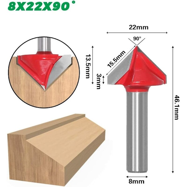 6 stk. 60° 90° 120° Straight V-sporfræser 8 mm skaft 3D Træbearbejdning V-sporfræser CNC Graveringsfræser