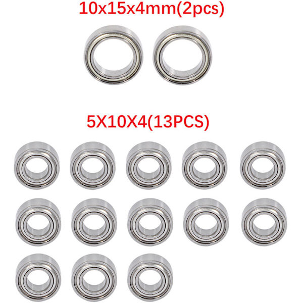 15 stk kulelagerssett for 1/10 2WD Torment Amp Ruckus Circuit Boost RC bil oppgraderingstilbehør