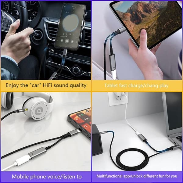 Type C til 3,5 mm lydadapterkabel Bil HiFi lydadapter AUX digital dekoder hovedtelefonstikadapter