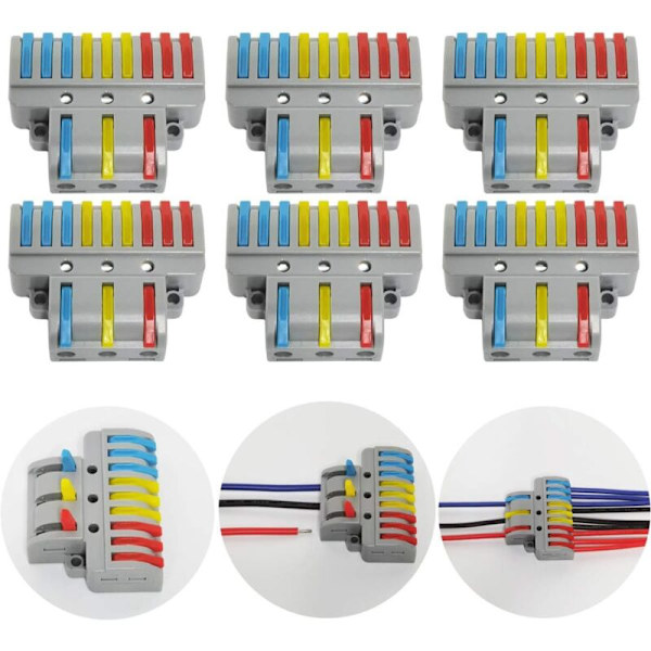 Forbindelsesterminaler, 6 stk Elektrisk Stik med Betjeningsgreb, Kompakt Automatisk Elektrisk Forbindelsesterminal, 3 Ind 9 Ud, med Montering S