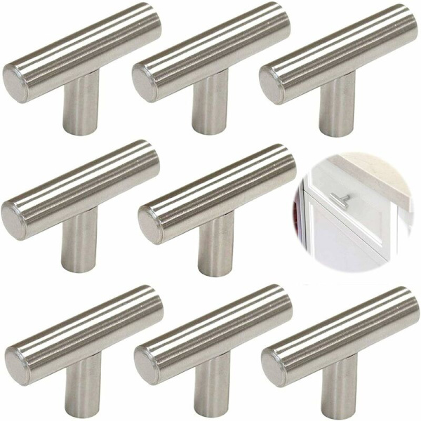 10 st T-formade dörrhandtag med enkel hål, handtag i legering, enkel hål, köksskåpshandtag, rostfritt stål, enkel hål, borstad lådhandtag, Stai