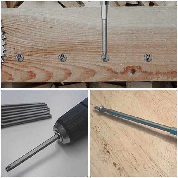 Torx skruvmejselbits, 21 Torx skruvmejslar (100 mm), långa T6-T40 bits med magnetisk, 1/4 tum sexkant
