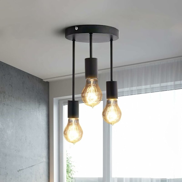 Retro-kattovalaisin, 3 liitäntää E27-lampuille, Teollinen Metalliripustimella Varustettu Lamppu Retro Vintage Ripustimella Varustetut Kattovalaisimet Antiikki Ripustimella Varustettu Valo