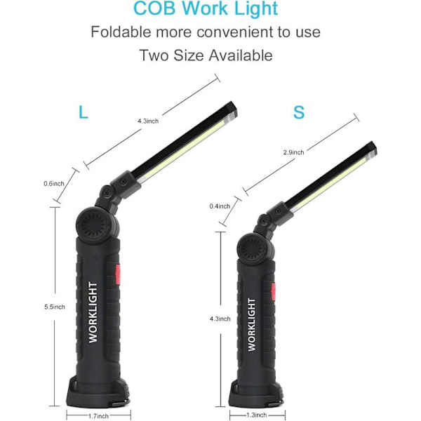 x Laddningsbar LED COB Arbetslampa Verkstad COB Ficklampa LED Arbetslampa med Magnetisk Bas Inspektionslampa för Vandring, Camping