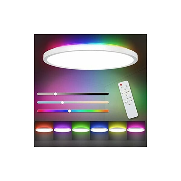 Dæmpbar LED Loftlampe 24W, 3200lm IP44 Lysarmatur RGB Baggrundsbelysning Lampe med Fjernbetjening 3000-6500K, Moderne Rund Led Loftlampe Anvendelig