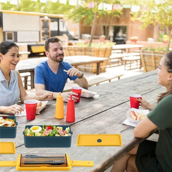 Uppgradera Vuxen Bento Box, 2-lagers Stapelbar Lunchlåda med Dammskyddande Lock Servis, Salladsbehållare 49 Oz Blå