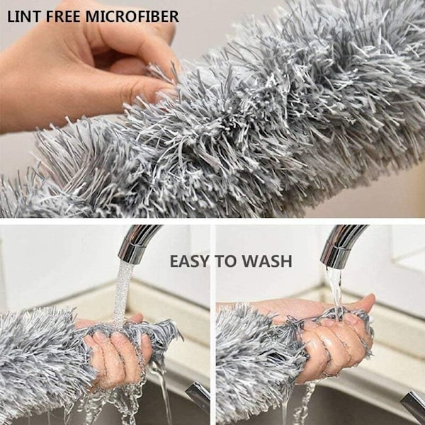Tvättad Teleskopisk Fjäderdammsudd, Mikrofiber Rostfritt Stål Teleskopisk Stång Dammvipa och Hörnborste Vikbar, Extra Lång Utökbar Fjäderdammsudd