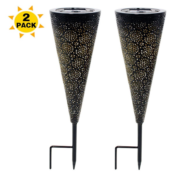 Solcelle Utelampe, LED Hage Jordsokkel Lys, IP65 Vanntett Metall Lys for Ute, Patio, Sti - 2 Pakk -DENUOTOP