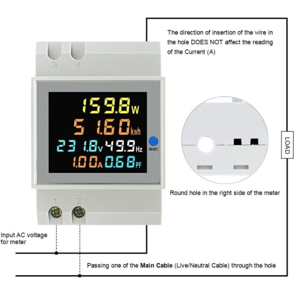 Enfas Energimåler Digital Elektrisitetsmåler AC 40-300V 100A 1 Fase Elektrisk Måler Wattmeter DIN Skinne Watt Måler KWh Voltmeter Amperemåler--