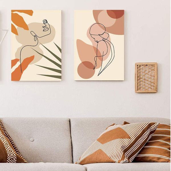 2-pack abstrakta linjekonstposters med ram, minimalistisk konst, vattentät estetisk ritning, för heminredning