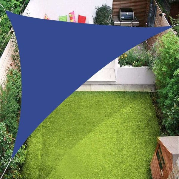 Kolmiovarjoinen purjekatos, 98 % UV Block -katoksen cover ulkopatiolle nurmikon puutarhapihalle sininen