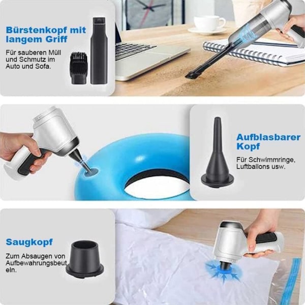 3-in-1 Tietokoneen Imurin Ilmapuhallin Kannettava Käsikäyttöinen Pölynpoistaja Ladattava Auton Imuri Sykloninen Imu