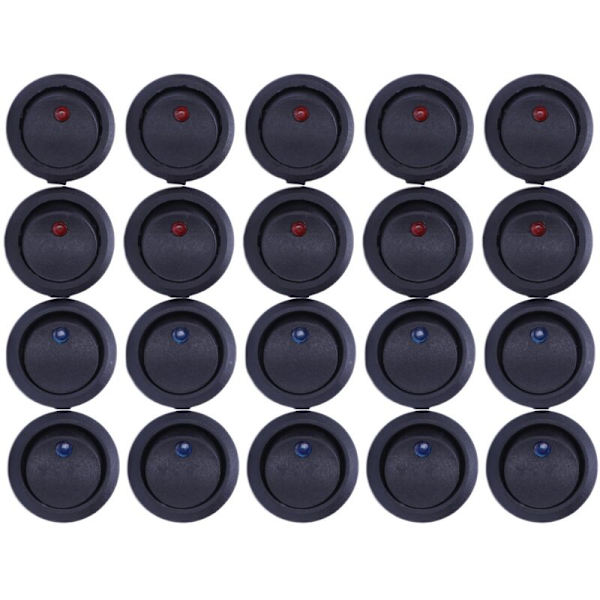 20 st 12V 20A Ström On/Off/3-läges Terminal Rund Rocker LED Växelspak Blå och Röd