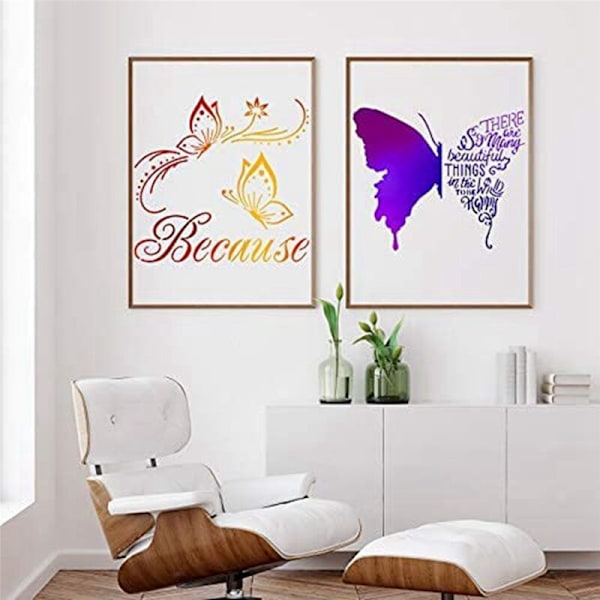 32 stk. Gjenbrukbare Butterfly-sjablonger Sett Kunstmaling Mal for DIY Vegg Håndverk Dekor (6X6 tommer)