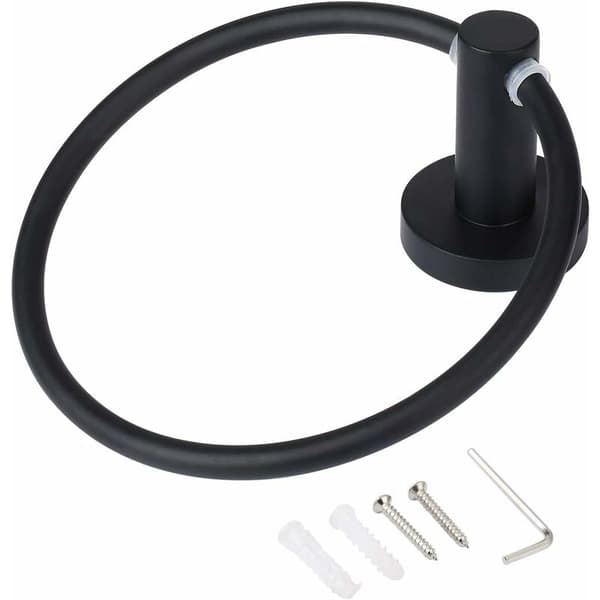 Håndklædeholder, Sort Mat Håndklæde Ring, Rund Håndklædeholder til Badeværelse, Køkken, Terrasse - 14cm
