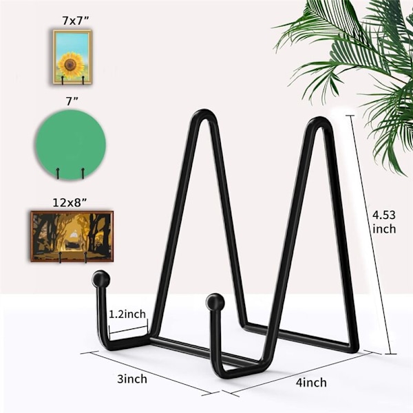 5-pakke 4,3 tommers svarte metalldisplaystativer Plakkholder Displaystativer for foto, dekorativ plakk, bok